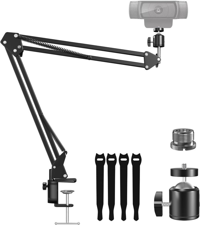 Etour Webcam Stand, Boom Arm Camera Mount Stand for Logitech Webcam BRIO 4K C920 C920S C922 C922x C925e C930 NexiGo N60, 1/4"-3/8" and 3/8"-5/8" Screw for Blue Yeti Snowball Yeti Nano and Other Mics - Image 1